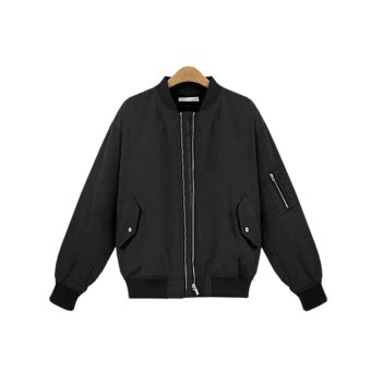 Amart Fashion Women Bomber Jacket Baseball Coat Spring Stand Collar Long Sleeve Outerwear (Black) - intl  