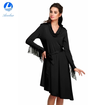 Aooluo 2016 New Fashion Women Casual Long Sleeve Epaulette Loose Asymmetrical Hem Dress (Black) - intl  