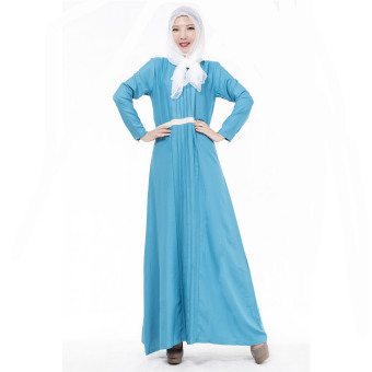 Aooluo 2016 Summer New Fashion Muslim Women's Chiffon Family dress Sunday dress (Blue) - intl  