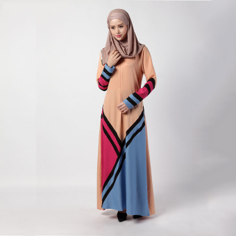 Aooluo 2016 Summer New Fashion Muslim Women's Chiffon Long Gown Geometry Malaysia Dress (Khaki) - intl  