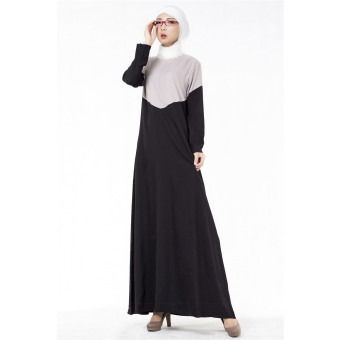 Aooluo 2016 Summer New Fashion Muslim Women's Chiffon Solid Color Patchwork Thin Beautiful Girl Long Dress (Grey) - intl  