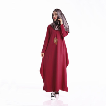 Aooluo Muslim Women's Fashion Wear O-Neck Long Sleeve Chiffon Dress Women's Robes (Chili Red) - intl  