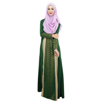 Aooluo Summer New Product Show Thin Muslim Splicing Fashion Dress Ma Laiyin National Women's Wear Long-sleeved Dress(Green) - intl  