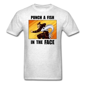 AOSEN FASHION Creative Men's Punch A Fish In The Face Weird T-Shirts Light Oxford  