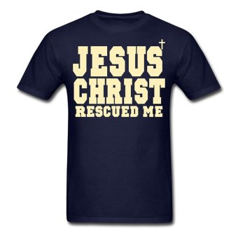 AOSEN FASHION Men's Jesus Christ Rescued Me T-Shirts Navy  