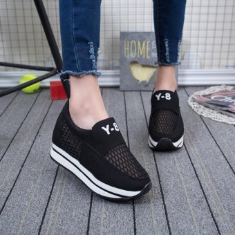 AOYI Women Shoes Fashion Summer Mesh Wedge Shoes Breathable ( Black ) - intl  