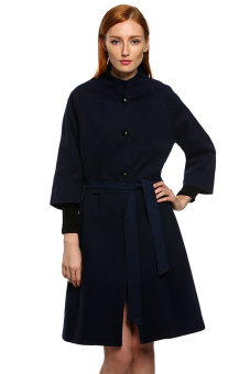 ASTAR ACEVOG 3/4 Sleeve Wool Blend Winter Jackets Tunic Long Coat Outerwear (Navy Blue)  