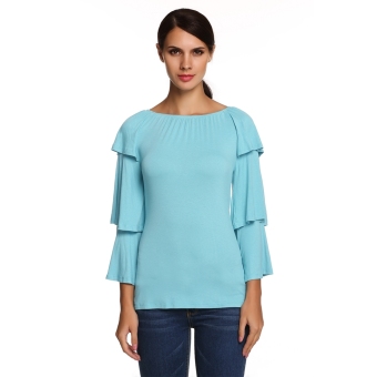 Astar ACEVOG Stylish Ladies Women Career O-neck Flounced Long Sleeve Top Blouse ( Blue ) - intl  