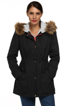 ASTAR ACEVOG Women Fashion Casual Zipper Hooded Warm Faux Fur Long Coat Outwear (Black)  