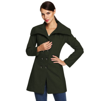 Astar ACEVOG Women Fashion Slim Casual Envelope Collar Double Breasted Wool Blend Trench Coat(Army Green)ï¼ˆï¼‰  