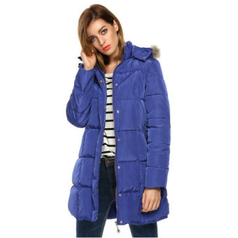 Astar ANGVNS Women Casual Hooded Detachable Faux Fur Collar Long Coat Parka Outwear(Blue)  