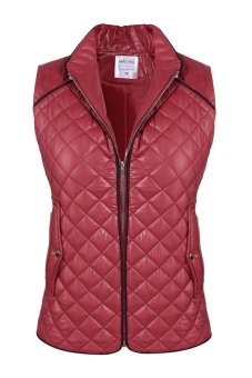 Astar Angvns Women Winter Warm Casual Stand Neck Sleeveless Plaid Zip Vest Waistcoat (Red)  