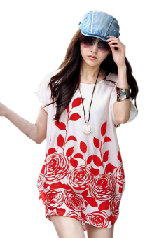 ASTAR Batwing Floral Printed T-shirt (White Red)  