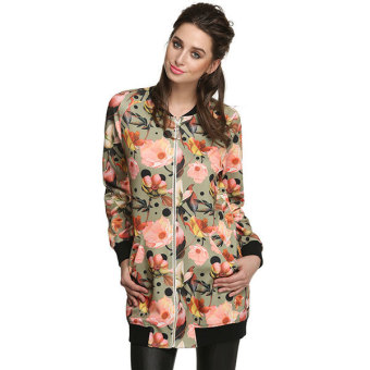 Astar Cool Fashion Women Floral Spring Autumn Long Jacket ( Black )  