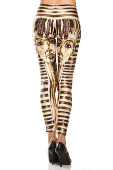 Astar Egyptian Print Stretch Leggings Pencil Pants (Gold)  