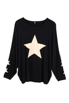 ASTAR Fashion Women Casual Loose Round Neck Batwing Long Sleeve Stretch Star Print T Shirt Tops  