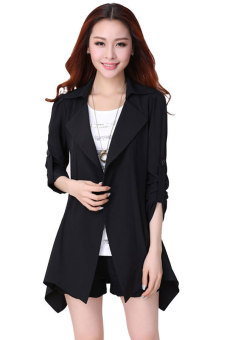 ASTAR Fashion Women Casual Trench Coat Long Jacket Overcoat Outerwear (Black)  