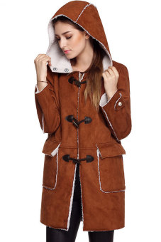 Astar Fashion Women Lady Long Warm Button Pocket Coat Outerwear Overcoat ( Brown )  