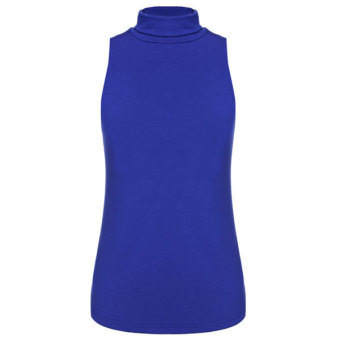 Astar Fashion Women Turtle Neck Sleeveless Solid Slim Stretch Casual Blouse Tops(Blue)  