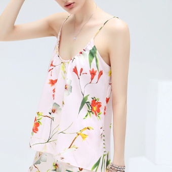 Astar Ladies Women Strap Floral Vest Loose Casual Beach Chiffon Camisole Tank Tops ( Pink )  