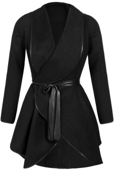 ASTAR Lady Cardigan Long Irregular Asymmetric Coat Outerwear Overcoat With Belt (Black)  