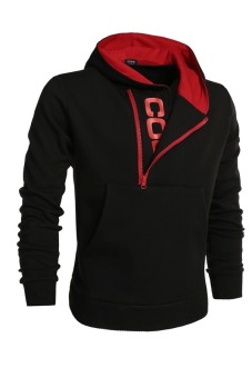 ASTAR Mens Slim Fit Hooded Sweatshirt Plain Long Sleeve Coat Double Zipper Hoodie (Red&Black)  