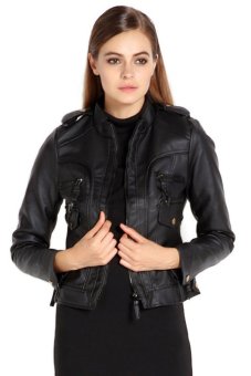 ASTAR Motorcycle Faux Leather Jacket Women Jackets Black - Intl  