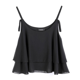 Astar New Fashion Women's Sleeveless O-Neck Spaghetti Strap Sexy Loose Double Chiffon Blouse(Black)  