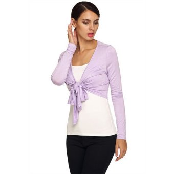 Astar New Stylish Ladies Women Casual Long Sleeve Solid Tie Front Cropped Shrug Top Cardigan(Purple)ï¼ˆï¼‰  