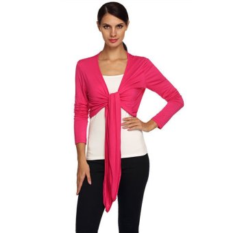 Astar New Stylish Ladies Women Casual Long Sleeve Solid Tie Front Cropped Shrug Top Cardigan(Rose Red)ï¼ˆï¼‰  