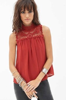 ASTAR Stylish Lady Women's Fashion Sleeveless Crochet Patchwork Chiffon Vest Casual Loose Tank Tops (Red)  