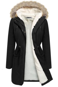 ASTAR Stylish New Womens Fleece Warm Faux Fur Winter Coat Hooded Parka Overcoat Jacket ( Black )  