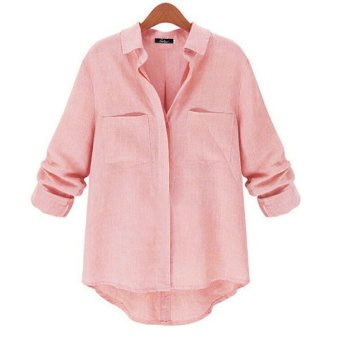 Astar Women Casual Long Sleeve Irregular Hem Loose Shirt (Pink)  