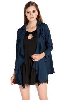 ASTAR Women Chiffon Asymmetrical Hem Long Trench Coat Jacket (Dark Blue)  