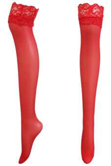 ASTAR Women Lace Decoration Long Knee Thigh High Boot Tights Red - intl  