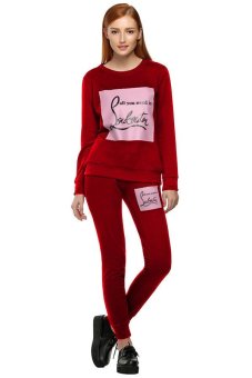 Astar Women Letters Print Sportswear Tracksuits Casual Sweatshirts Hoodie + Pants 2PCS Set (Red)?Intl? - Intl  