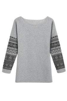 Astar Women Long Sleeve Print Casual T-Shirt (Grey)  