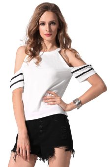 Astar Women Strap Off-shoulder Stretch Casual T-shirt (White)ï¼ˆï¼‰  