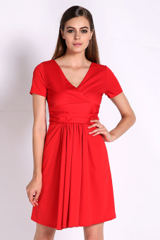 ASTAR Women's V Neck Short Sleeve Above Knee Tunic Dress ( Red ) - intl  