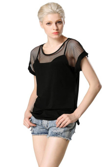 Astar Zeagoo Lady Perspective Patchwork Short Sleeve T-shirt (Black)  