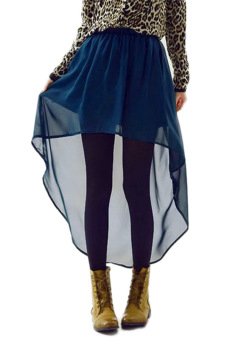 Asymmetric Chiffon Skirt (Navy Blue)  