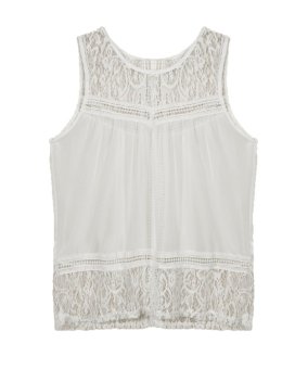Autoleader Backless Lace Baggy Women Tops Chiffon Pleated Vest Tank CamiWhite  