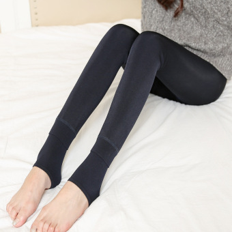 Autumn and winter plus thick velvet pearl leggings, seamless integration step foot outer wear warm pants(Navy Blue) - intl  