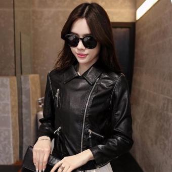 Autumn and winter Women Fashion Casual short paragraph PU Locomotive Leather Coat Ladies Slim Fit Long Sleeve Leather jacket-Black - intl  