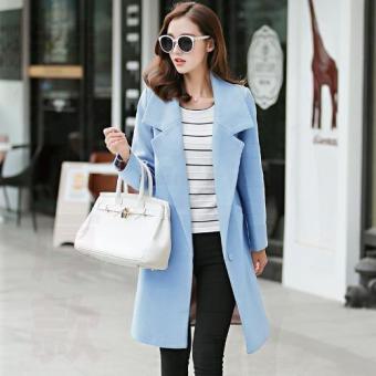 Autumn and winter women's slim fit Wool coat Korean Style Lapel Long sleeve Casual Jacket Outwear Fashion Wool Blazer-Blue - intl  