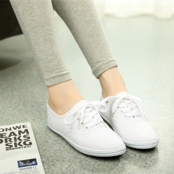 Autumn Fashion Women and Girl Classic Canvas Shoes Flat Shoes Loafers Slip-Ons Brogues & Lace-Ups White  