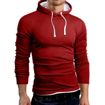 Autumn Men Sweatshirt 2016 Fashion Hooded Sportswear Solid Slim Fit Hoodies Sweatshirts Plus Size Pullovers Tracksuit (Win Red) - intl  