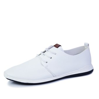 Autumn Mens Casual Shoes Breathable Leather Shoes (White)  