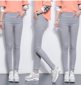 Autumn Stretch Pants Candy Size Ladies Casual High Waist Small Feet Harem Pants Grey - intl  