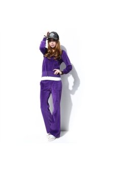 Autumn Winter Soft Velvet Long Sleeve Zippered Women's Casual Sport Hoodie Coat & Sweatpants Set - Size M Purple - Intl  